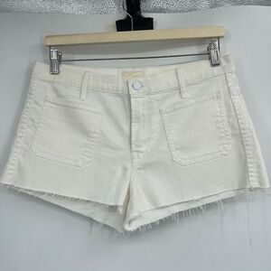 Mother White Slim Fit High Waisted Tomcat Patch Fray Hem Jean Short Size 29